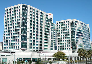The headquarters of Adobe Systems in downtown San Jose, California. Adobe Systems West Tower (left) and Adobe Systems East Tower (right).