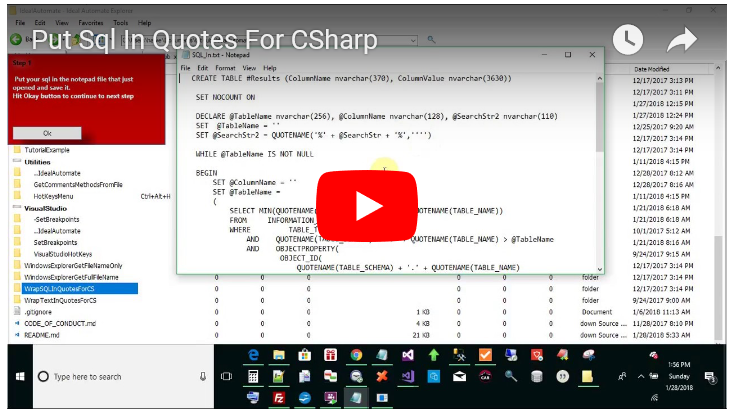wrap multi-line T-SQL in quotes CSharp