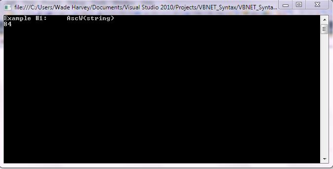 VB.NET Syntax StringManipulation AscW screenshot