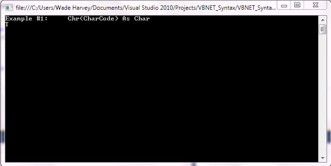 VB.NET Syntax StringManipulation Chr screenshot
