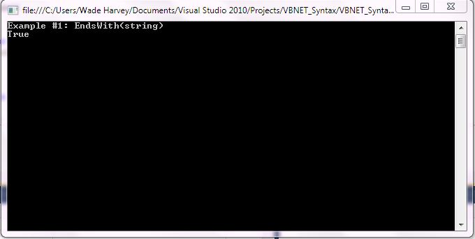 VB.NET Syntax StringManipulation EndsWith screenshot