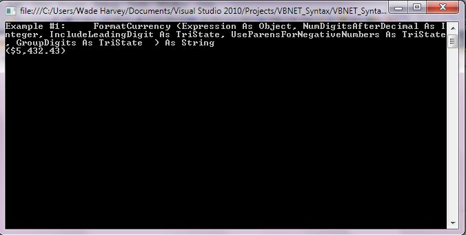 VB.NET Syntax StringManipulation FormatCurrency screenshot