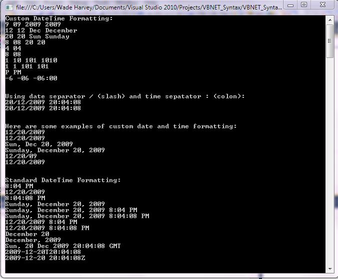 VB.NET Syntax StringManipulation FormatDateTime screenshot