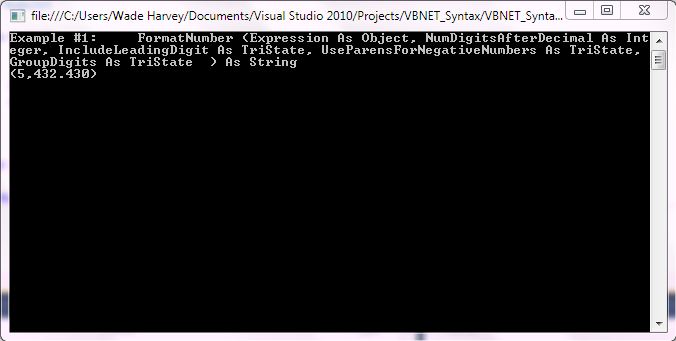 VB.NET Syntax StringManipulation FormatNumber screenshot