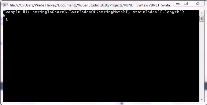 VB.NET Syntax StringManipulation LastIndexOf screenshot