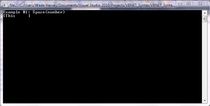 VB.NET Syntax StringManipulation Space screenshot