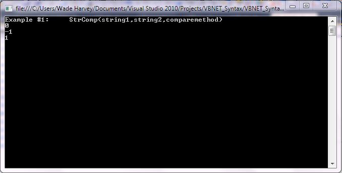 VB.NET Syntax StringManipulation StrComp screenshot