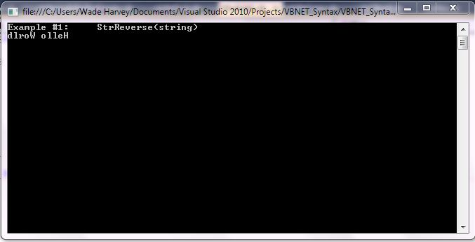 VB.NET Syntax StringManipulation StrReverse screenshot