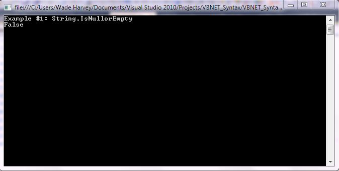 VB.NET Syntax StringManipulation StringIsNullorEmpty screenshot