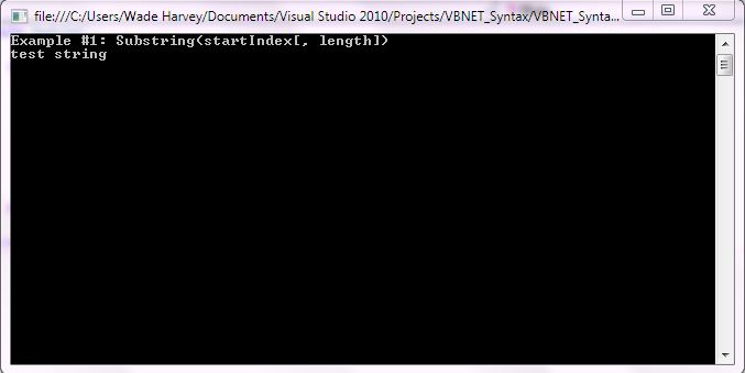 VB.NET Syntax StringManipulation Substring screenshot
