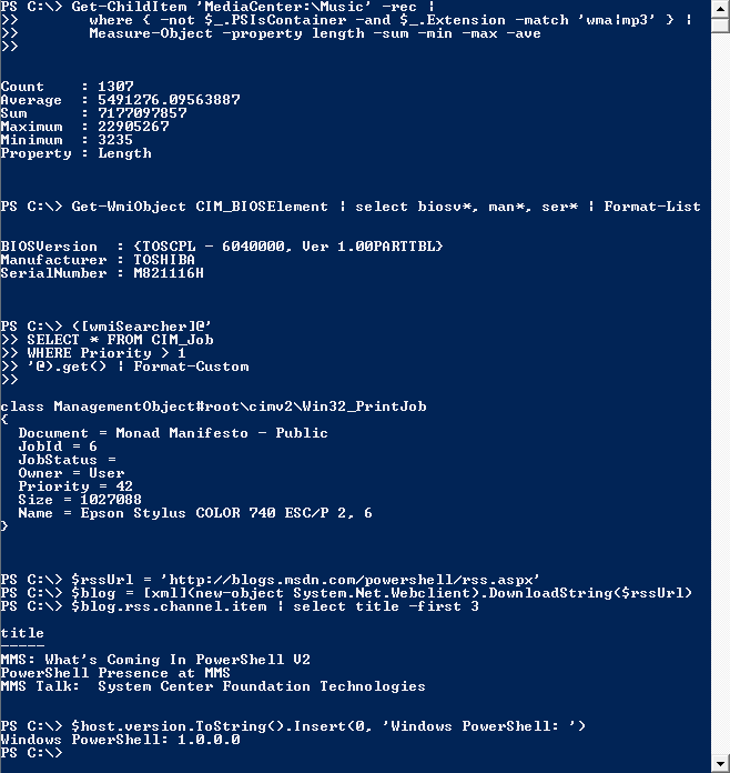 Screenshot of Windows PowerShell 1.0